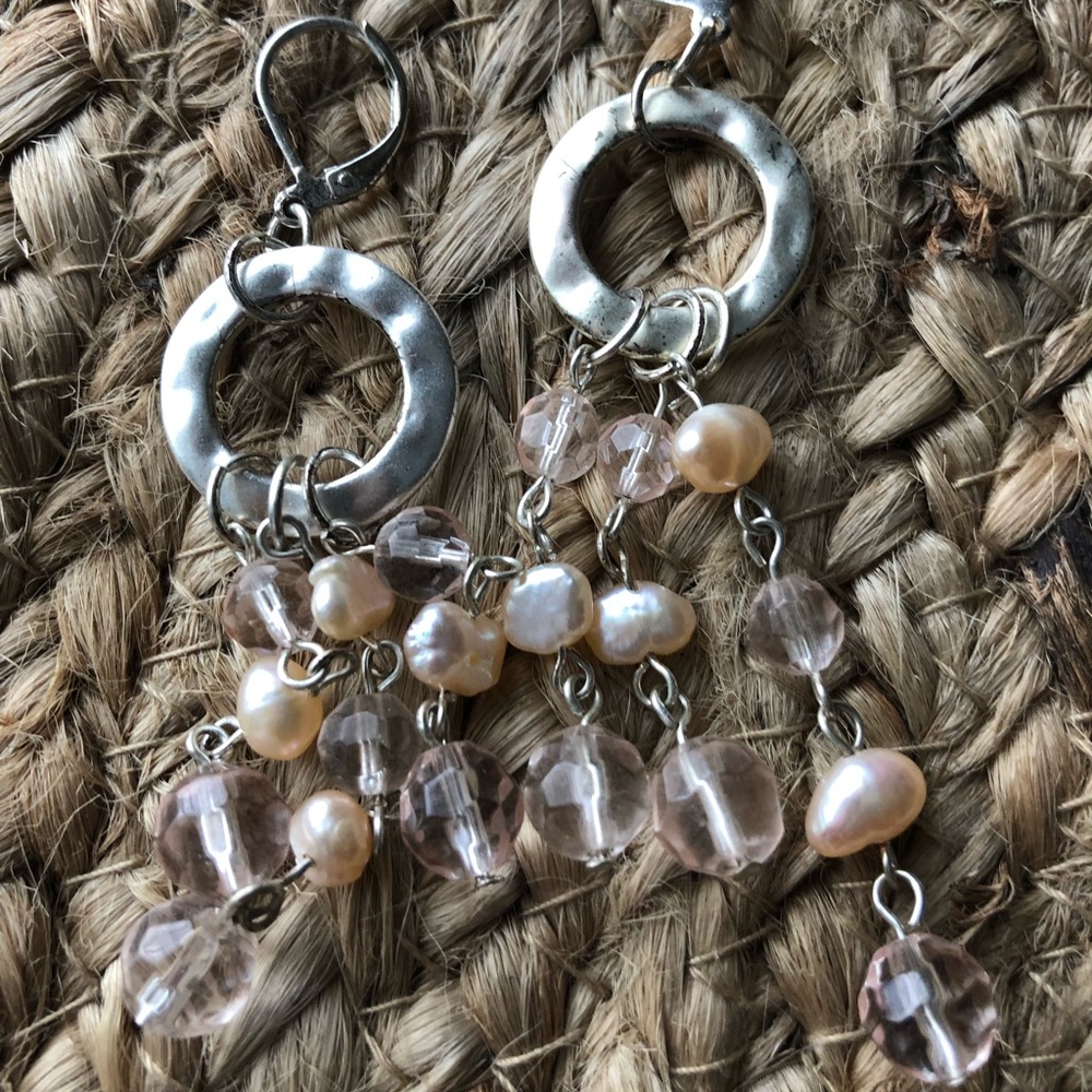 Statement earrings with light pink beads
